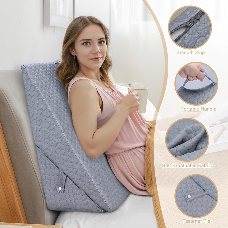 BEYOUDO Bed Wedge Pillow for Sleeping, Adjustable Wedge Pillow Set for After Surgery, Elevated Triangle Pillow for Acid Reflux and Back Pain Relief, Post Surgery, Snoring, Back Suppor (Gray-01) - Image 5